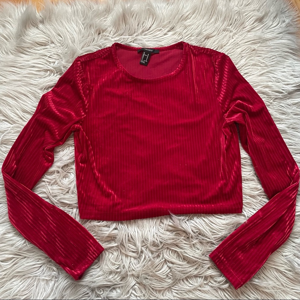 Forever 21 Red Velvet Ribbed Crop Top